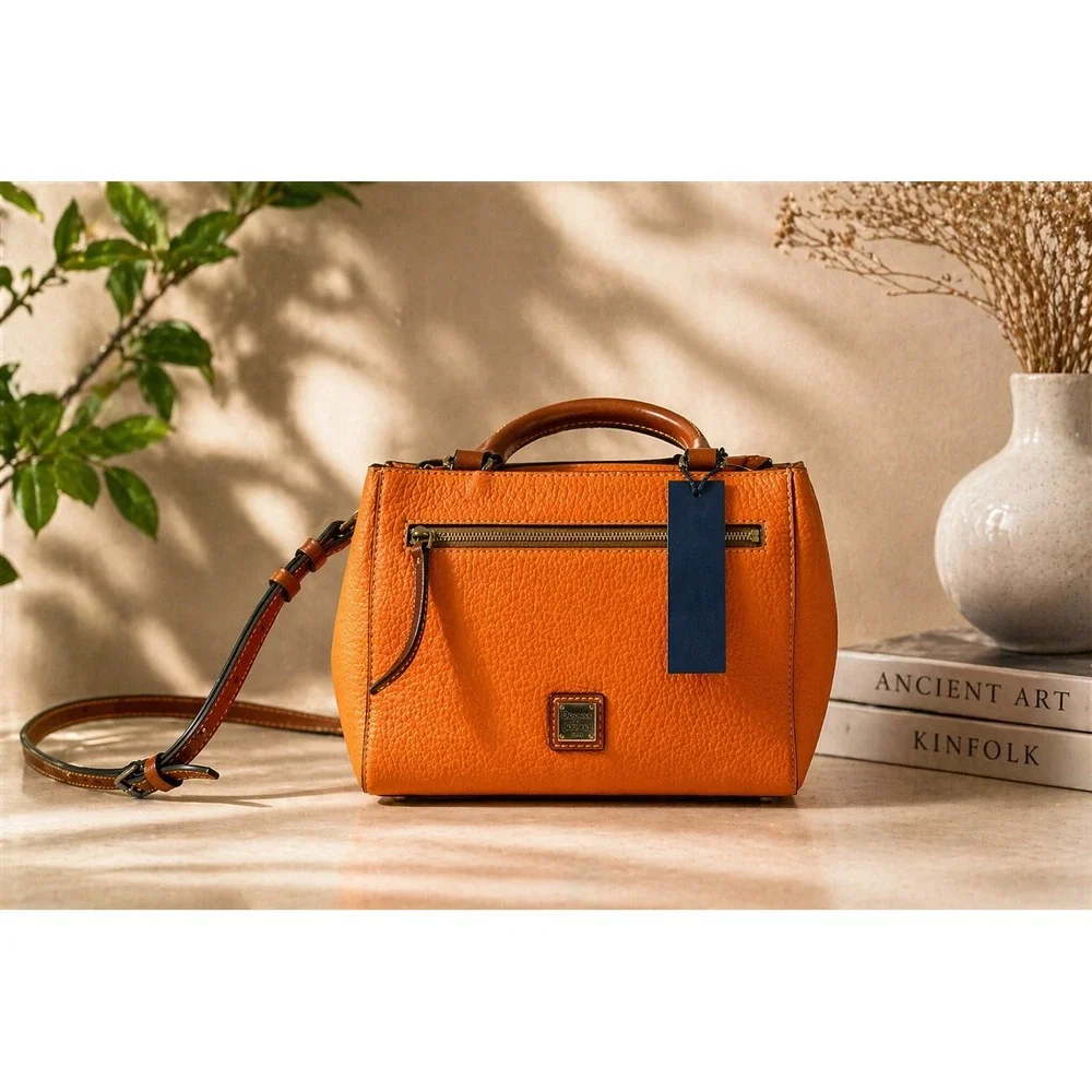 Dooney & Bourke R1929 Small Zip Satchel Clementine Orange Pebble Leather‎ NWT